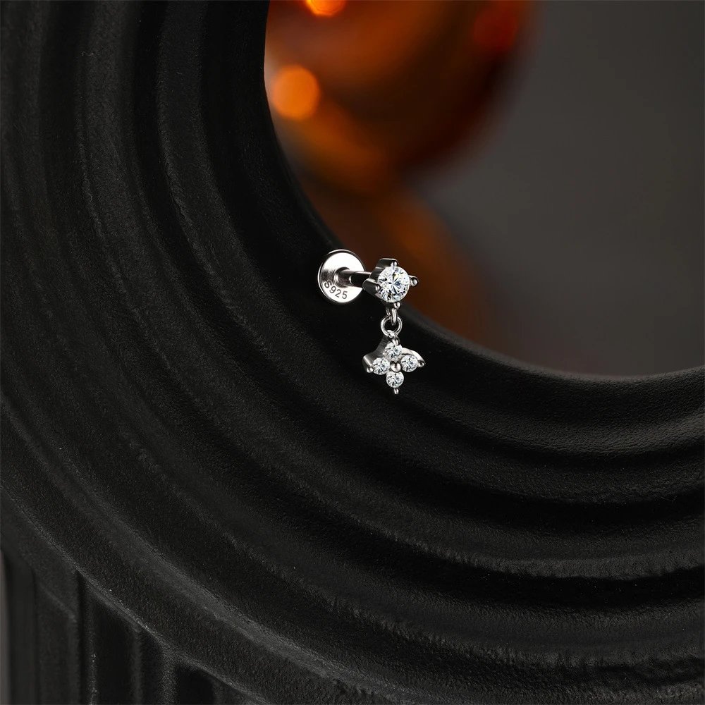 Design S925 Sterling Silver Cross Pendant Ear Cuff Jewelry - 40