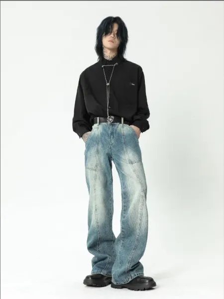 Design Wide-Leg Distressed Denim Jeans Blue - 1