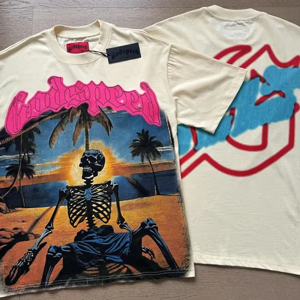Godspeed Skull Graphic Beige T-Shirt - 22