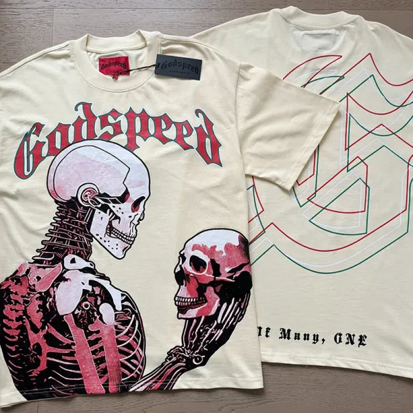 Godspeed Skull Graphic Beige T-Shirt - 30