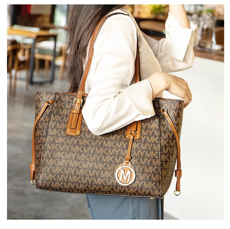 Michael Kors Jet Set Travel Tote Brown Monogram Canvas Handbag Tote Bag - 19