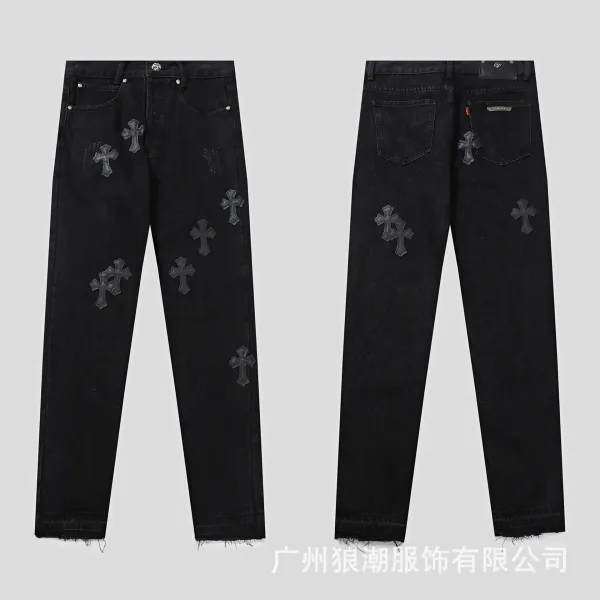 Chrome Hearts Cross-Embellished Black Distressed Jeans - 1