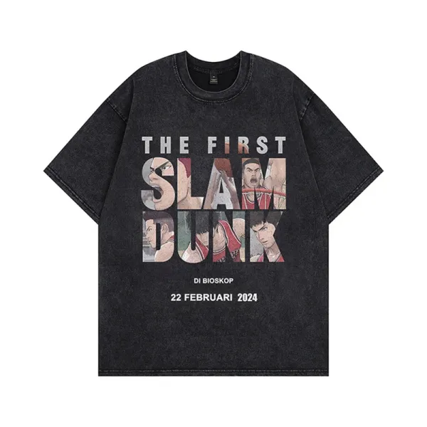 Design Slam Dunk Graphic Washed Black T-Shirt - 1