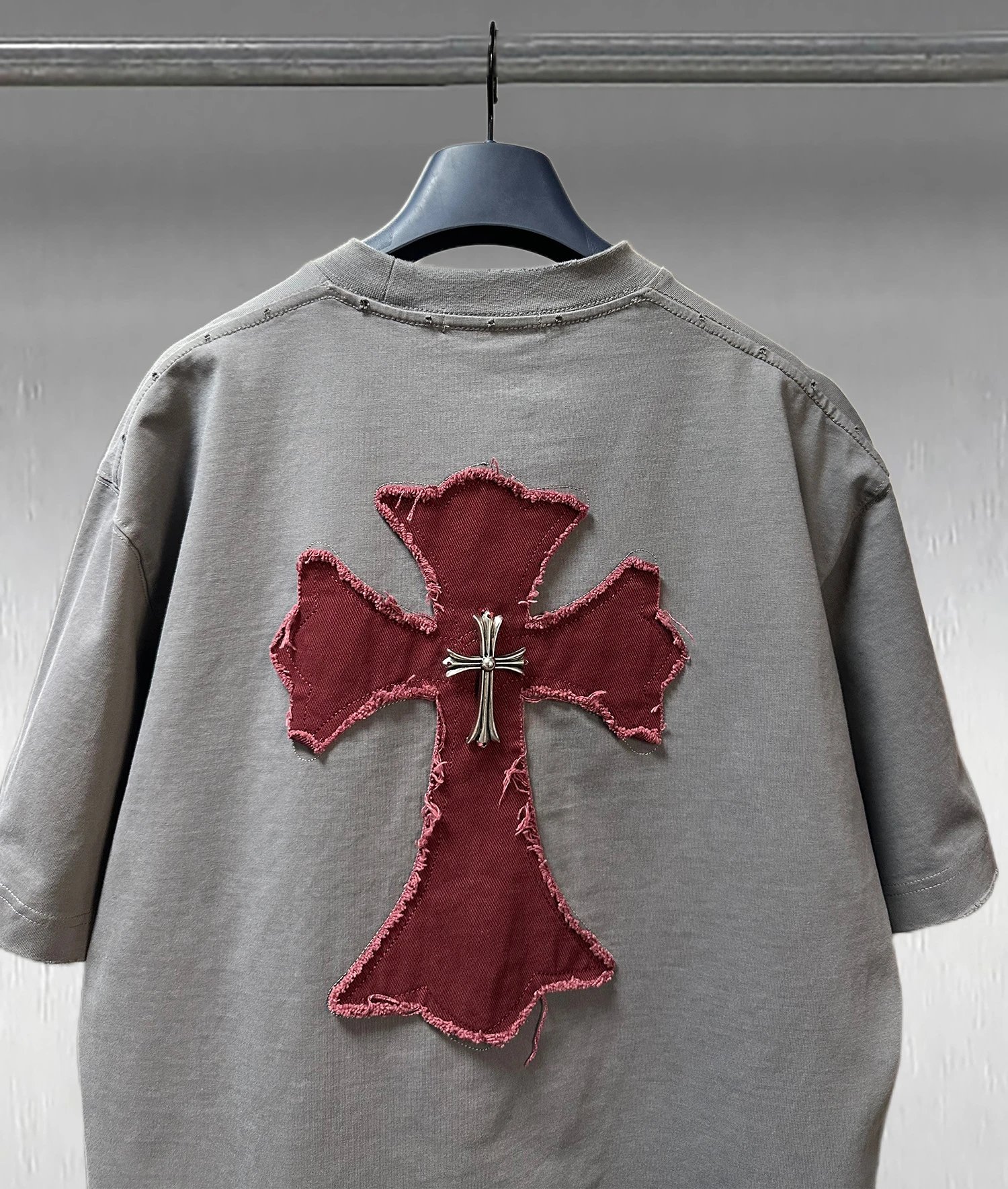 Chrome Hearts Gothic Embroidered Gray T-Shirt - 10