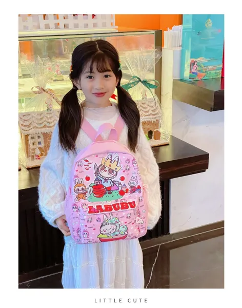 Design Labubu Pink Gingham Cartoon Print Mini Backpack - 2