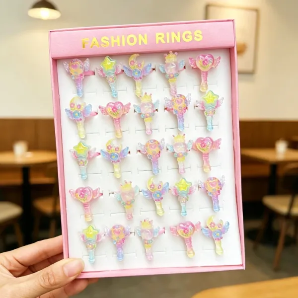Design Fashion Rings Set Multicolor Pastel Fairy Wand Rings Jewelry - 1