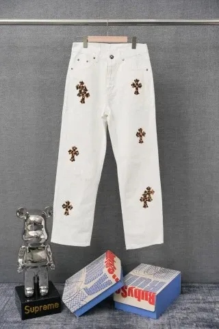Chrome Hearts Cross-Embellished White Straight-Leg Jeans - 1
