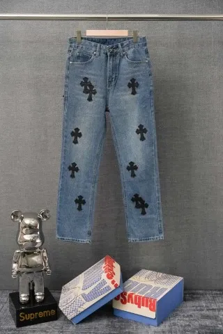 Chrome Hearts Cross-Embroidered Light Wash Jeans - 1