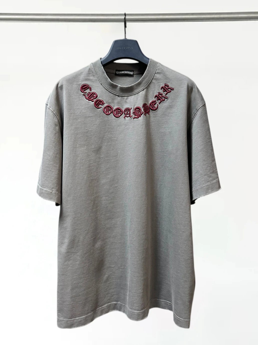 Chrome Hearts Gothic Embroidered Gray T-Shirt - 7