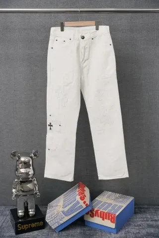 Supreme White Embroidered Cross Jeans - 1