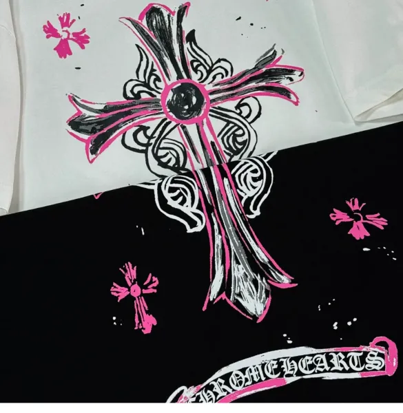 Chrome Hearts Cross Print Black Pink T-Shirt - 9