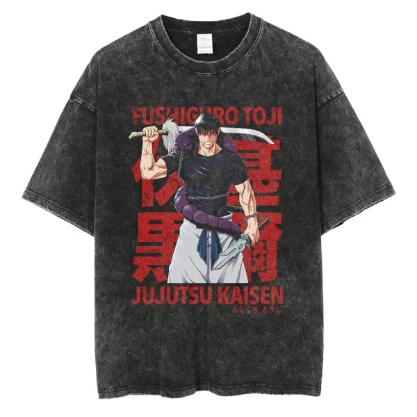 Design Jujutsu Kaisen Fushiguro Toji Graphic Acid Wash T-Shirt T-Shirts - 1