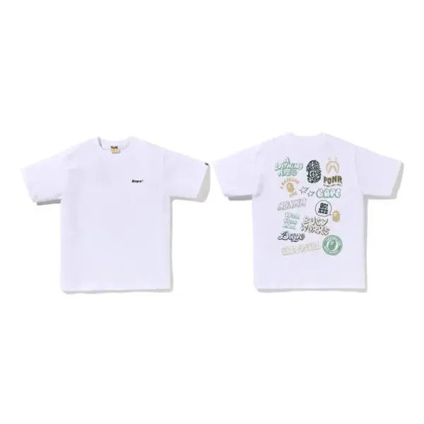 A Bathing Ape Multi-Logo Print White T-Shirt - 1