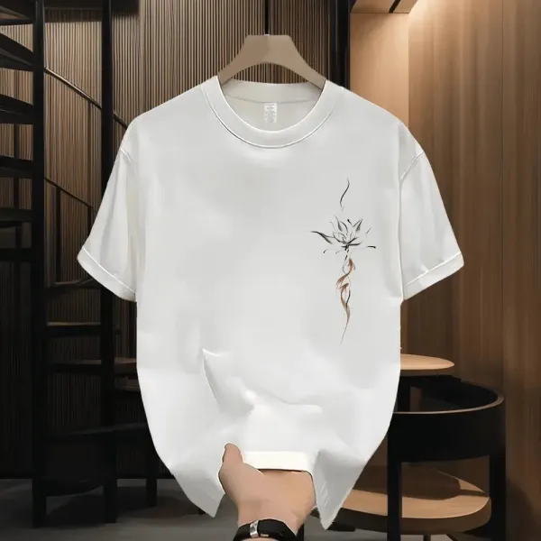 Design Lotus Ink Sketch White T-Shirt - 5