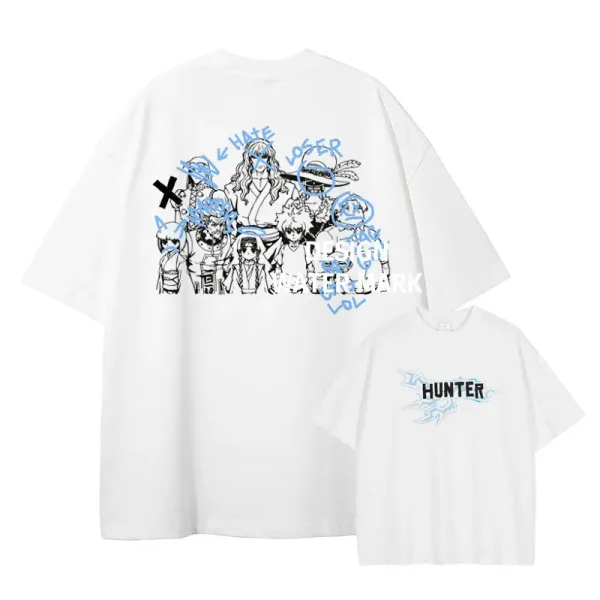 Design Hunter Anime Group Print Oversized T-Shirt White - 1