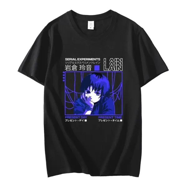 Design Serial Experiments Lain Anime Graphic Black T-Shirt - 1