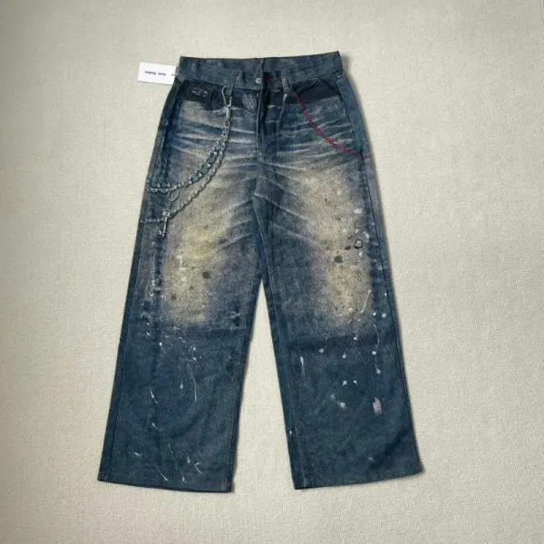 Design Distressed Graffiti-Print Wide-Leg Jeans - 9