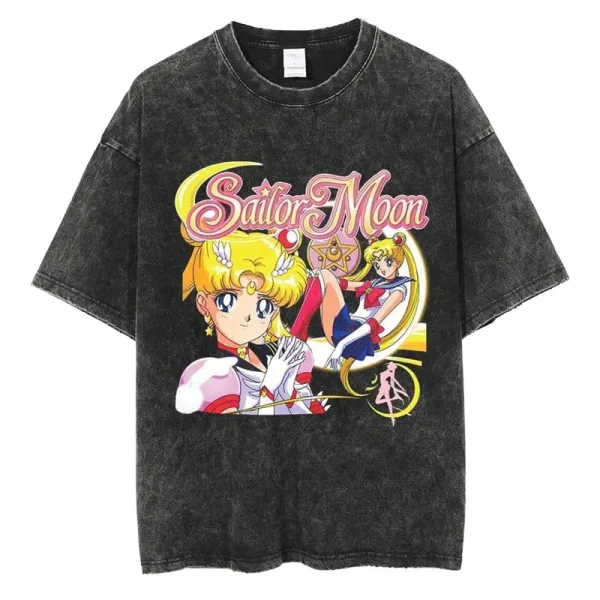 Design Sailor Moon Graphic Acid Wash Black T-Shirt T-Shirts - 1