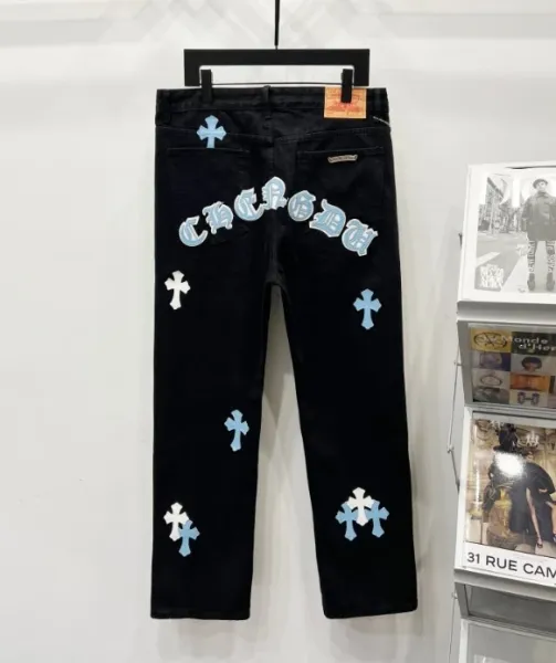 Chrome Hearts Cross Embroidered Black Jeans - 1