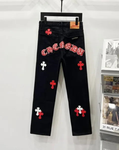 Chrome Hearts Cross Embroidered Black Jeans - 1