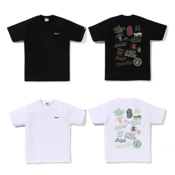 A Bathing Ape Multi-Logo Print White T-Shirt - 26