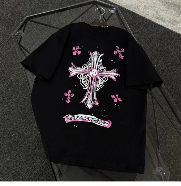 Chrome Hearts Cross Print Black Pink T-Shirt - 6