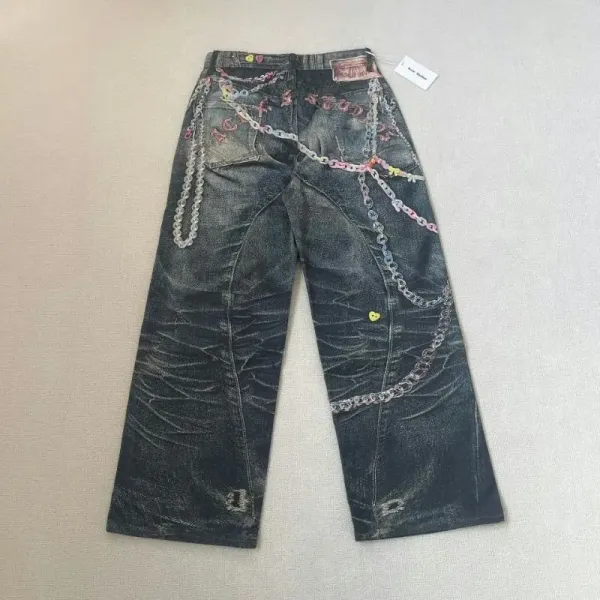 Design Distressed Graffiti-Print Wide-Leg Jeans - 36