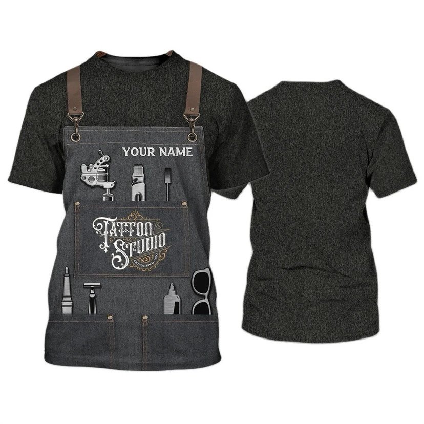 Custom Tattoo Artist Apron-Print T-Shirt Olive Green