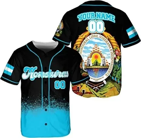 Design Custom Honduras National Team Baseball Jersey Black and Turquoise Jersey - 13