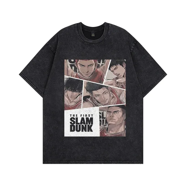 Design Slam Dunk The First Collab Graphic Oversized Washed Black T-Shirt T-Shirts - 1