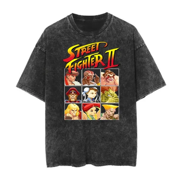 Design Street Fighter II Character Grid Acid Wash T-Shirt T-Shirts - 1