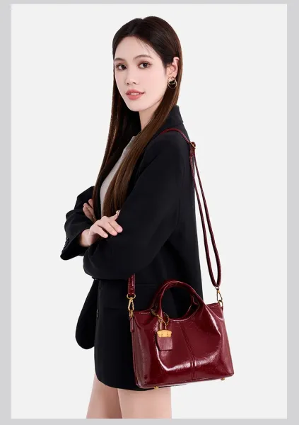 Design Mini Top-Handle Bag with Lock Charm Burgundy Handbag - 4