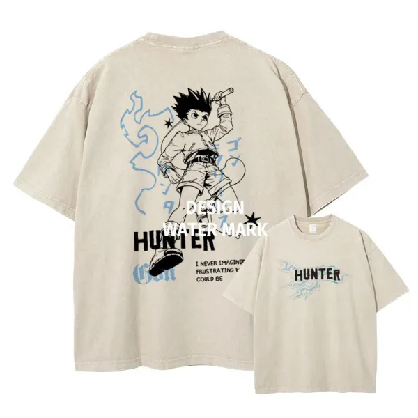 Design Hunter Gon Freecss Graphic Oversized T-Shirt Beige - 1