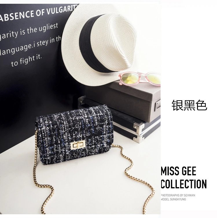 Design Tweed Chain Crossbody Bag in Black Multicolor Crossbody Bags - 20