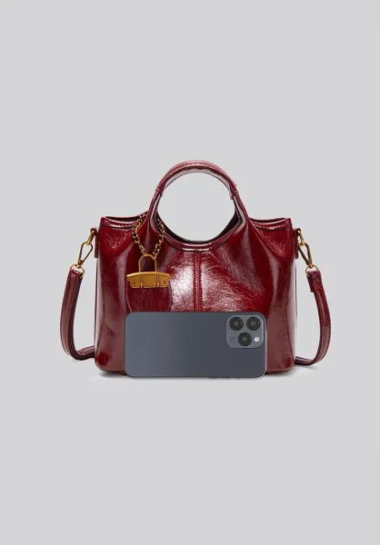 Design Mini Top-Handle Bag with Lock Charm Burgundy Handbag - 19