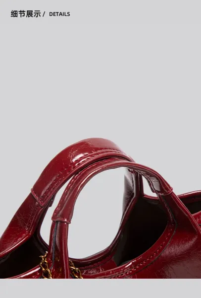 Design Mini Top-Handle Bag with Lock Charm Burgundy Handbag - 21