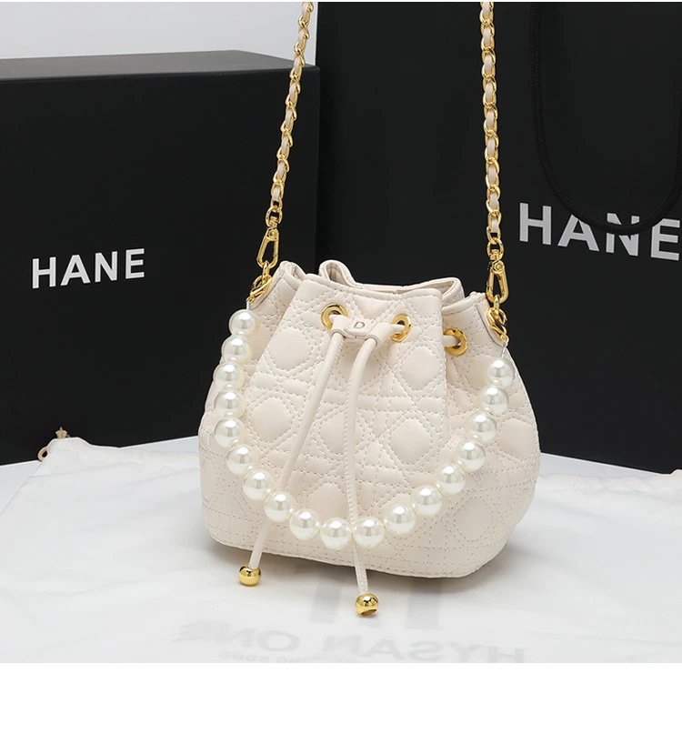 HANE Quilted Pearl-Embellished Pink Bucket Bag Handbags - 14
