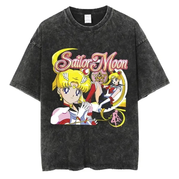 Design Sailor Moon Graphic Acid Wash Black T-Shirt T-Shirts - 1