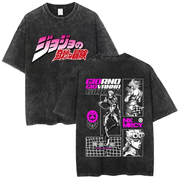 Design JoJo's Bizarre Adventure Giorno Giovanna Graphic Acid Wash T-Shirt T-Shirts - 1
