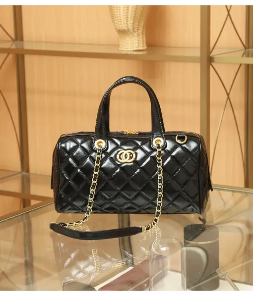 Chanel Quilted Boston Bag Burgundy Leather Handbag - 11