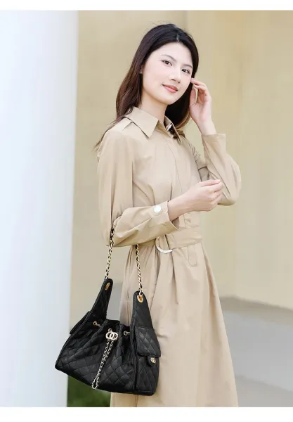 Chanel Quilted Bucket Bag Black with Gold Hardware Handbags - 6