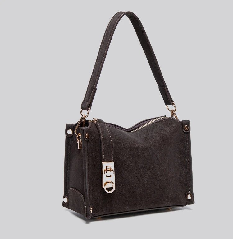 Design Hobo Bag Black Leather-Texture Shoulder Bag - 17