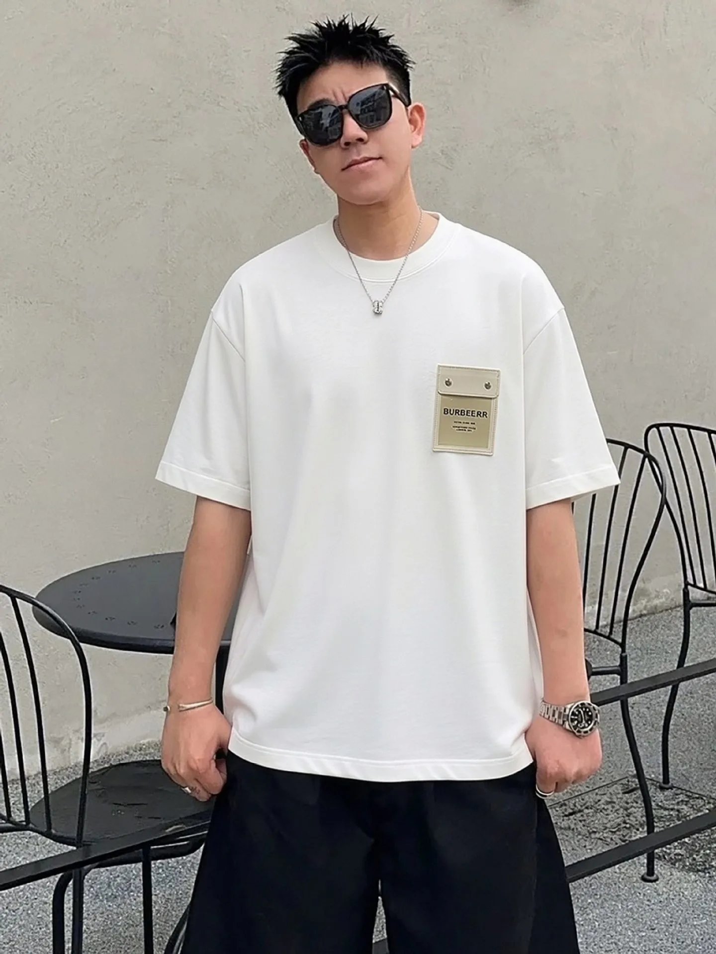 Burberry Leather-Patch Pocket T-Shirt Black - 5