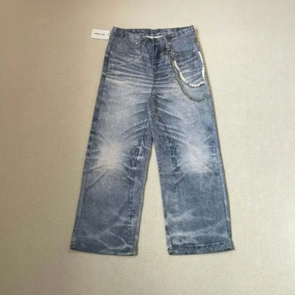 Design Distressed Graffiti-Print Wide-Leg Jeans - 12