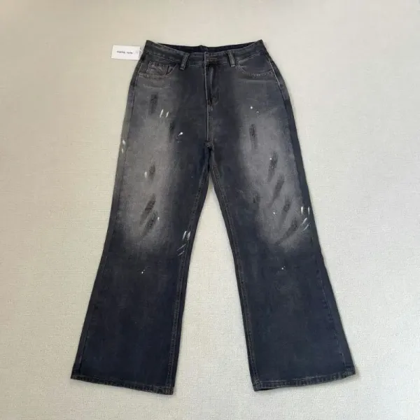 Design Distressed Graffiti-Print Wide-Leg Jeans - 16