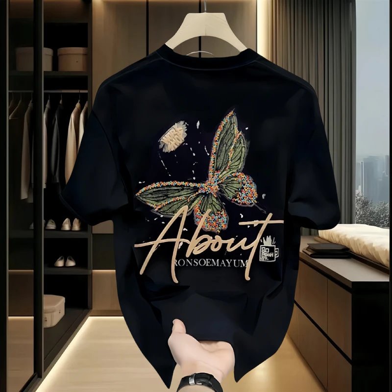 About:Blank Butterfly Embroidered Graphic T-Shirt Black - 7