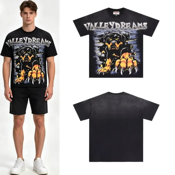 Design Valley Dreams Rottweiler Graphic Washed Black T-Shirt T-Shirts - 2