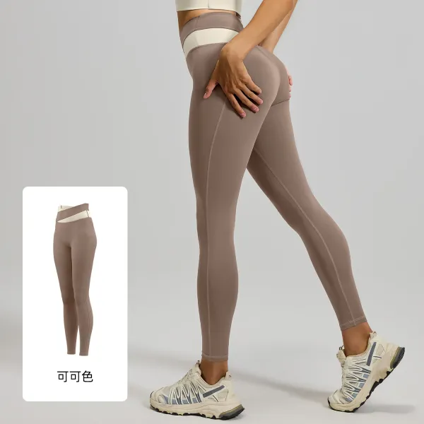 Design High-Waist Contrast Waistband Leggings Cocoa - 1