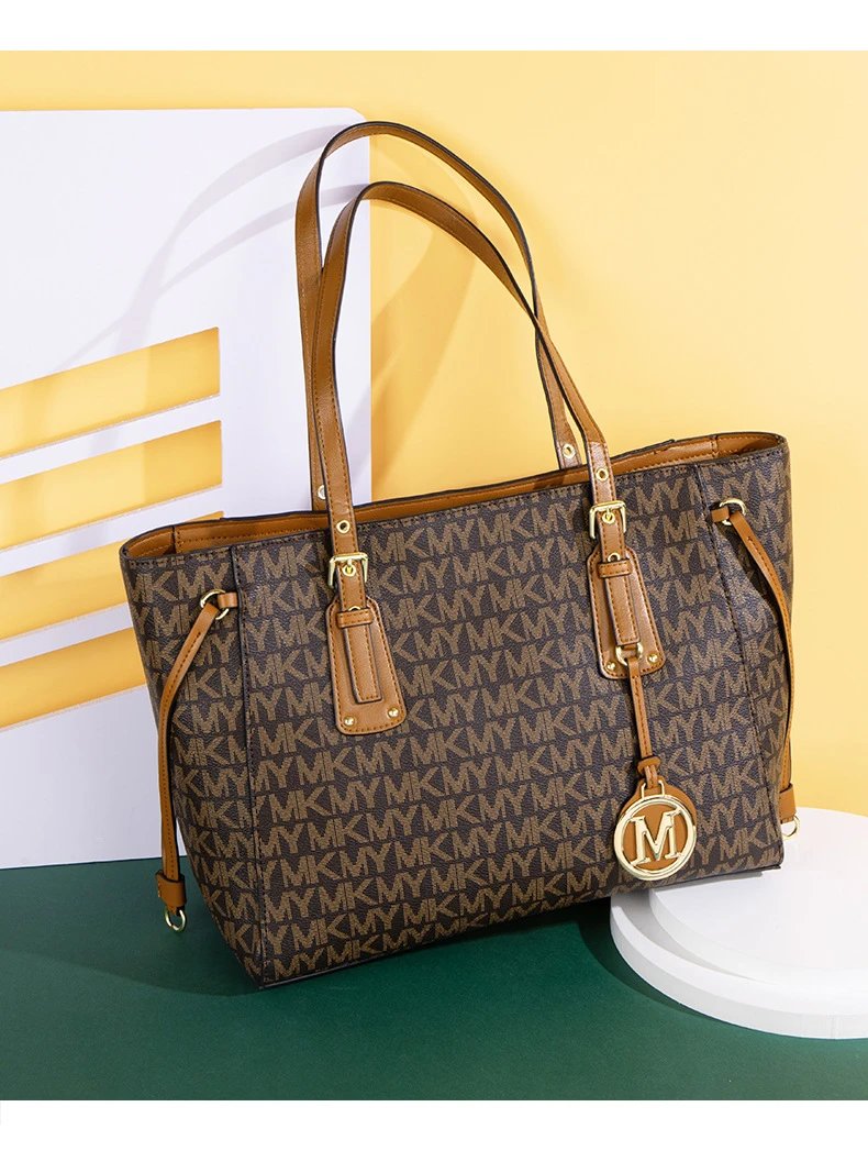 Michael Kors Jet Set Travel Tote Brown Monogram Canvas Handbag Tote Bag - 2