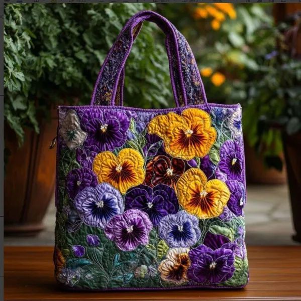 Design Embroidered Shamrock Quilted Tote Bag Green - 26